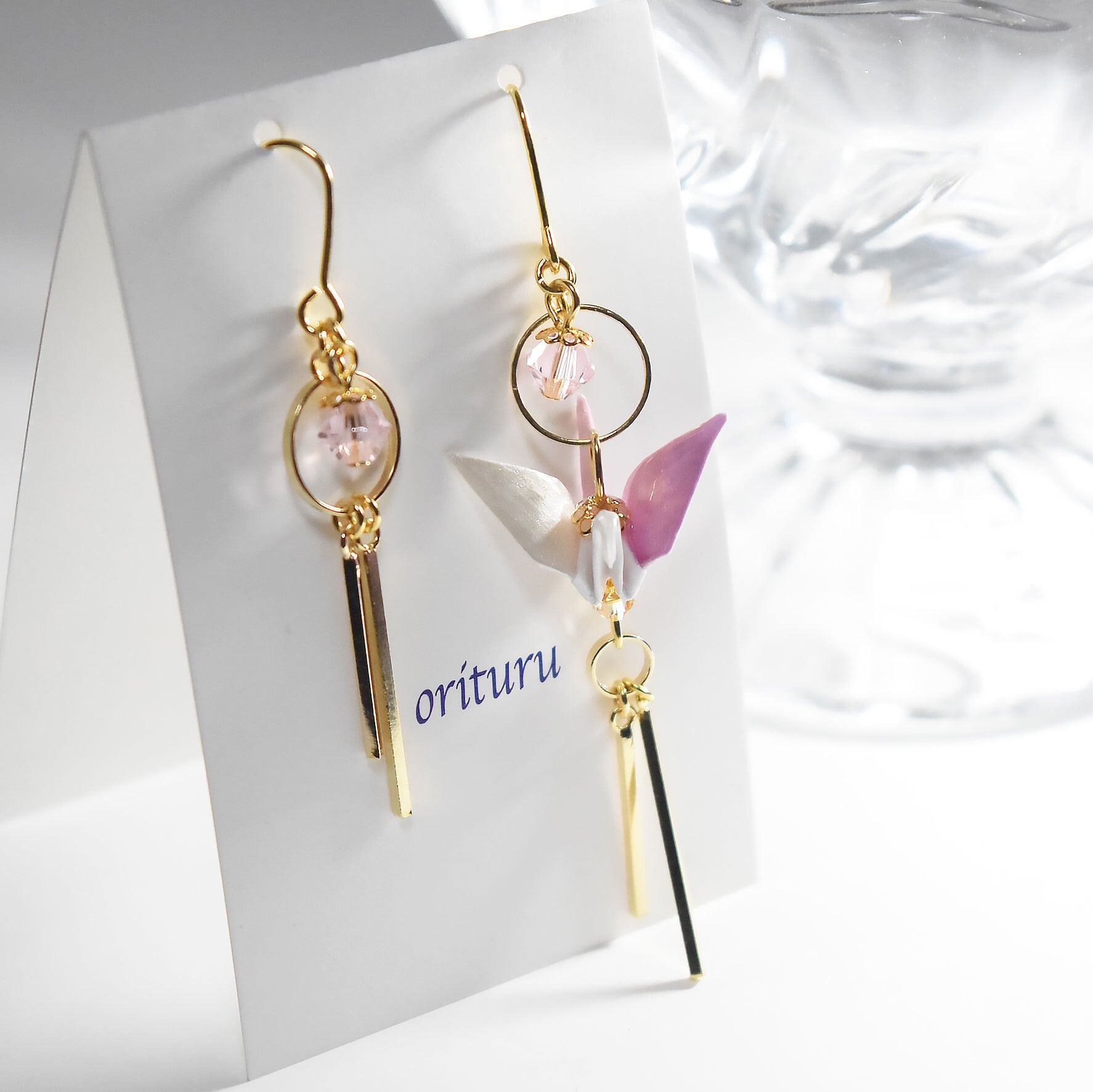 ペインティング折り鶴バイカラーホワイトピンク