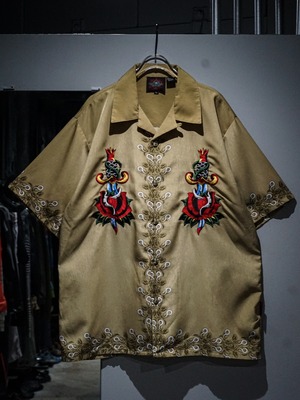 【add (C) vintage】American Traditional Art Embroidery Vintage Loose S/S Shirt