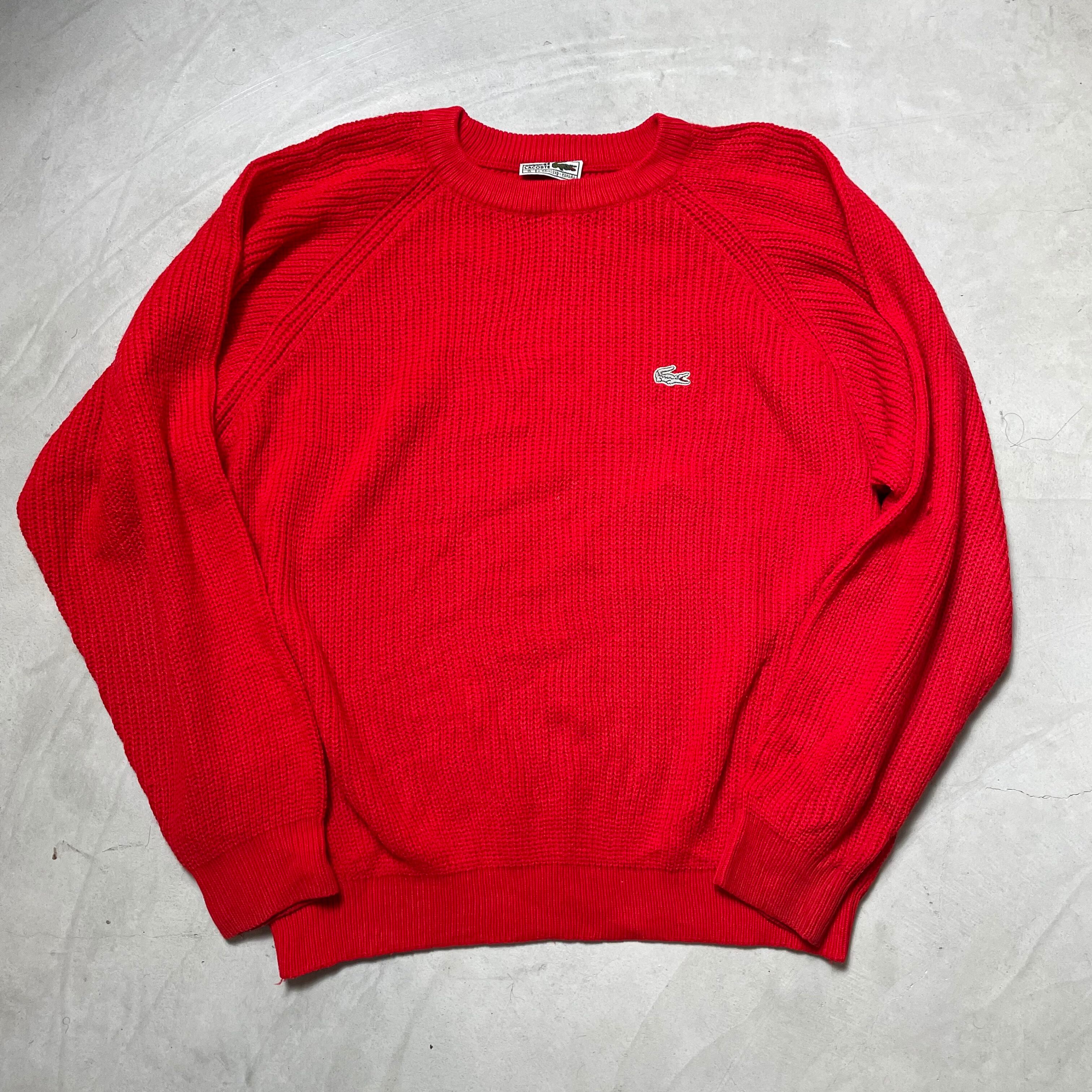 LACOSTE ラコステ アクリル ニットセーター メンズL-XL相当 古着 レッド 赤色【ニットセーター】