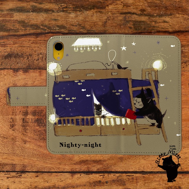 全機種対応 手帳型 スマホケース Nighty-night ねこ