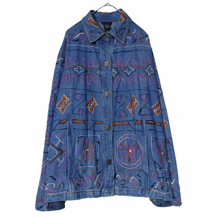 floral embroidery design blue wash denim jacket