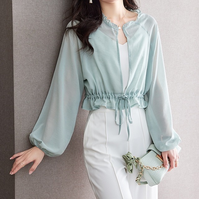 バルーン袖クロップドカーディガン Me1263