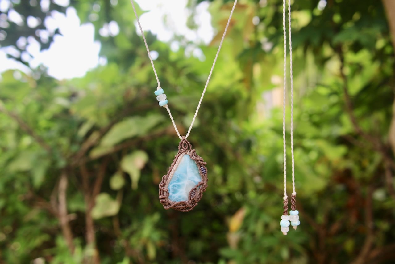 Larimar micro macrame  design pendant