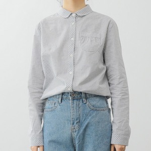 丸襟 長袖 ヒップ丈 チェック柄 シャツ   F0044