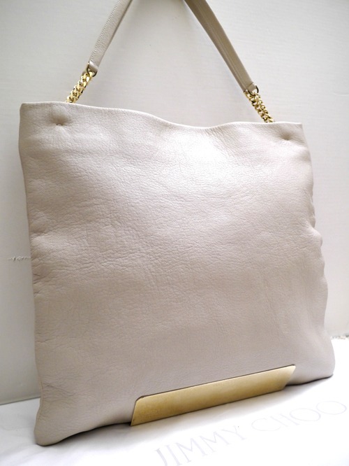 美品★JIMMY CHOO ジミーチュウ Charlie チャーリー A4対応 ダブルチェーンハンドル レザー トート バッグ BG★ 合わせやすい秀逸モデル♪