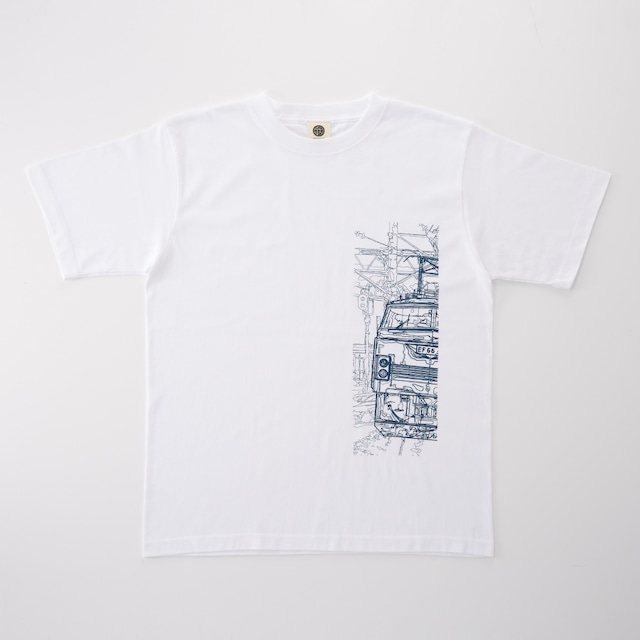 鉄道Tシャツ｜EF66（ White × Navy） ホワイト × ネイビー 鉄道グッズ　白　紺　青　Japanese electric locomotive T-shirt