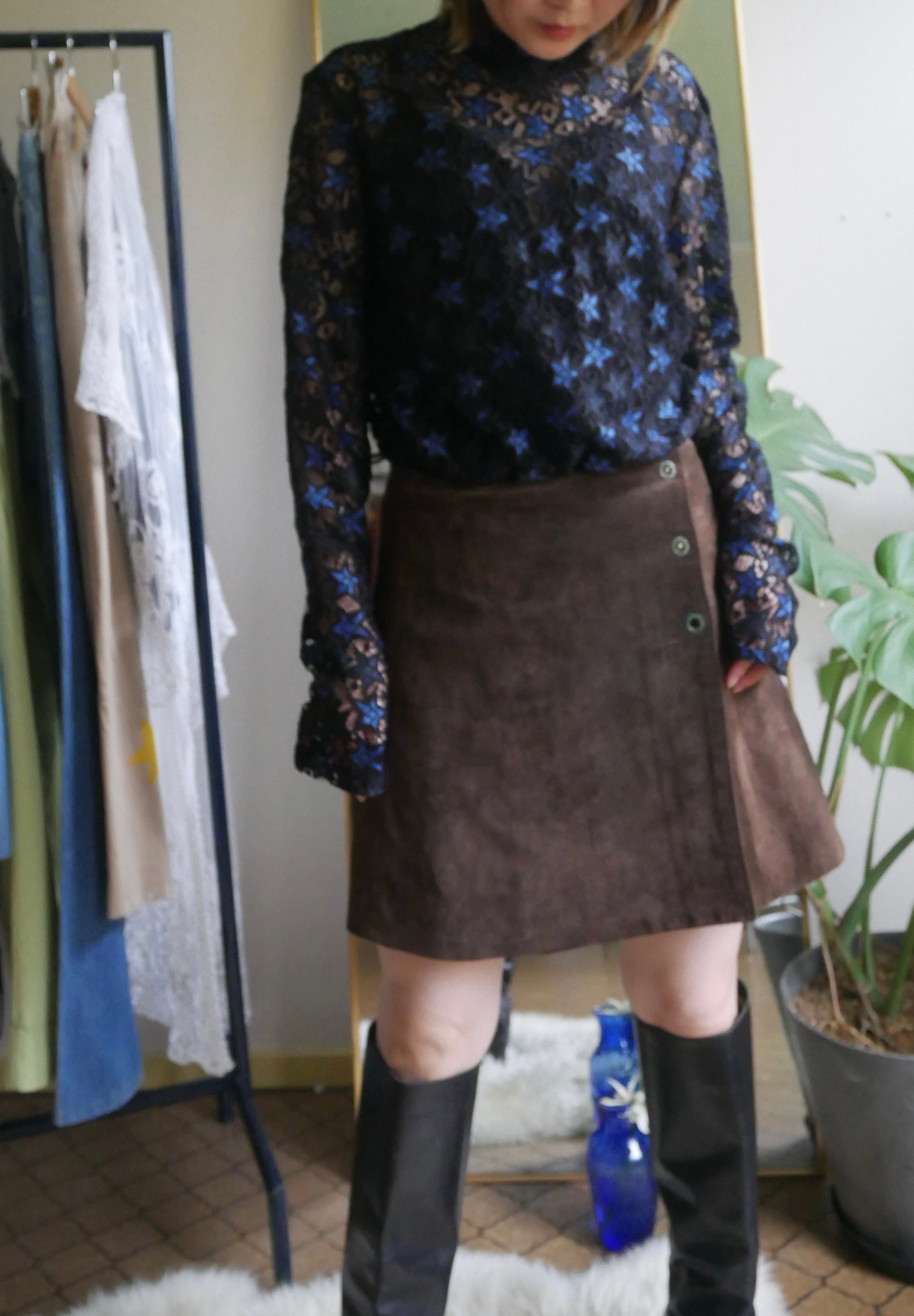 70s Italy "SITELLI" Suede Wrap Mini Skirt