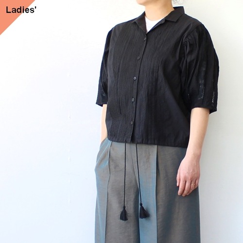IKITSUKE アンティークレースシャツ5/S　Antique lace puff sleeve shirt　（Black）