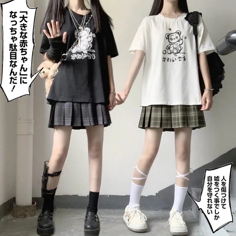サブカル 服 地雷系 通販 半袖 Tシャツ くまちゃん ワンポイント 日本語ロゴ プリント柄 かわいい 甘め