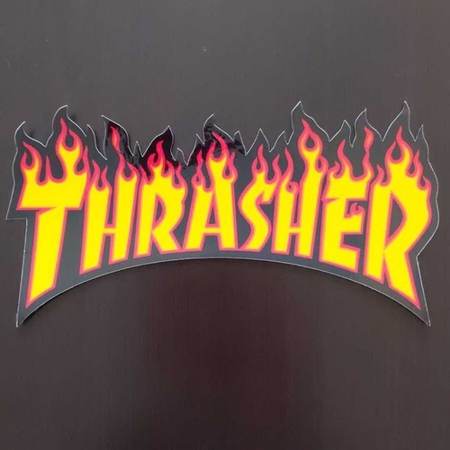 【ST-120】Thrasher Magazine スラッシャー ステッカー yellow Flame ファイヤーロゴ 大判