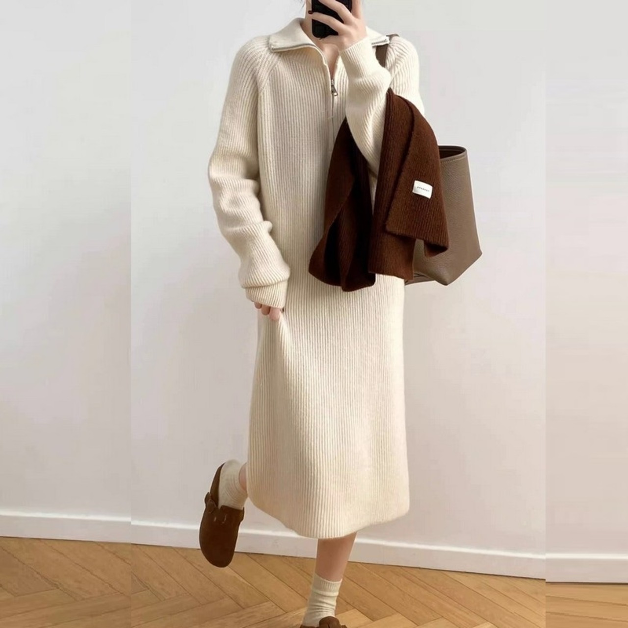 ジッパー ニット ロング ワンピース 10351