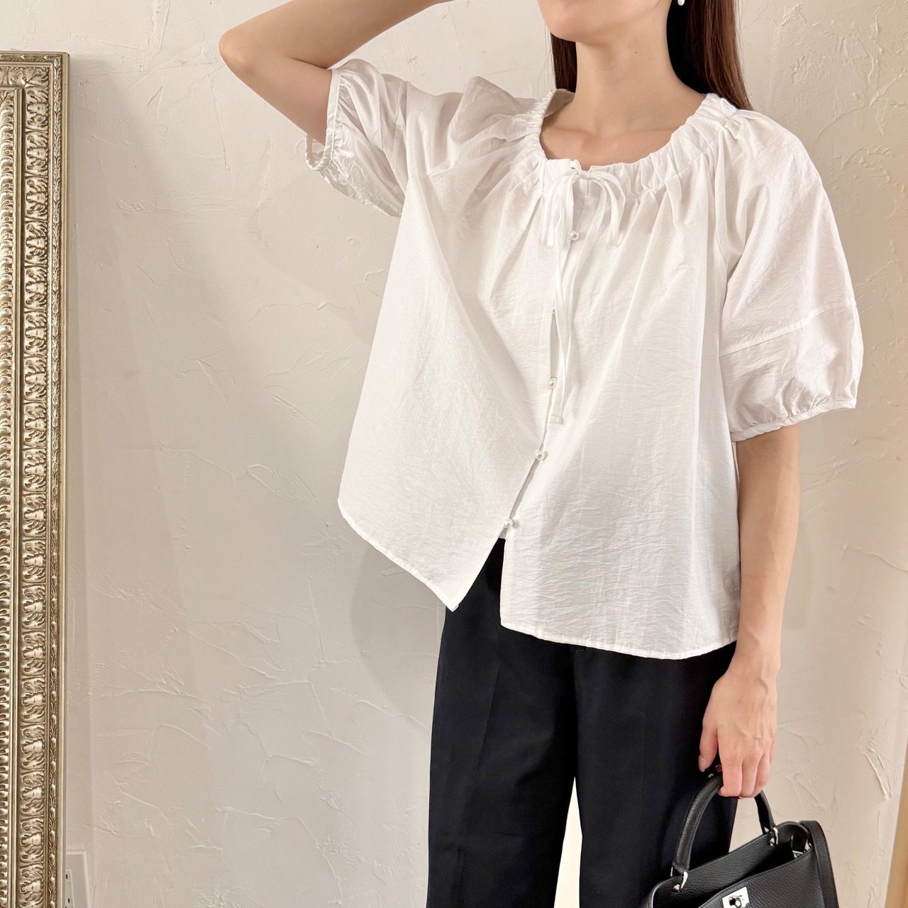 パフスリーブリボンブラウス［50021］