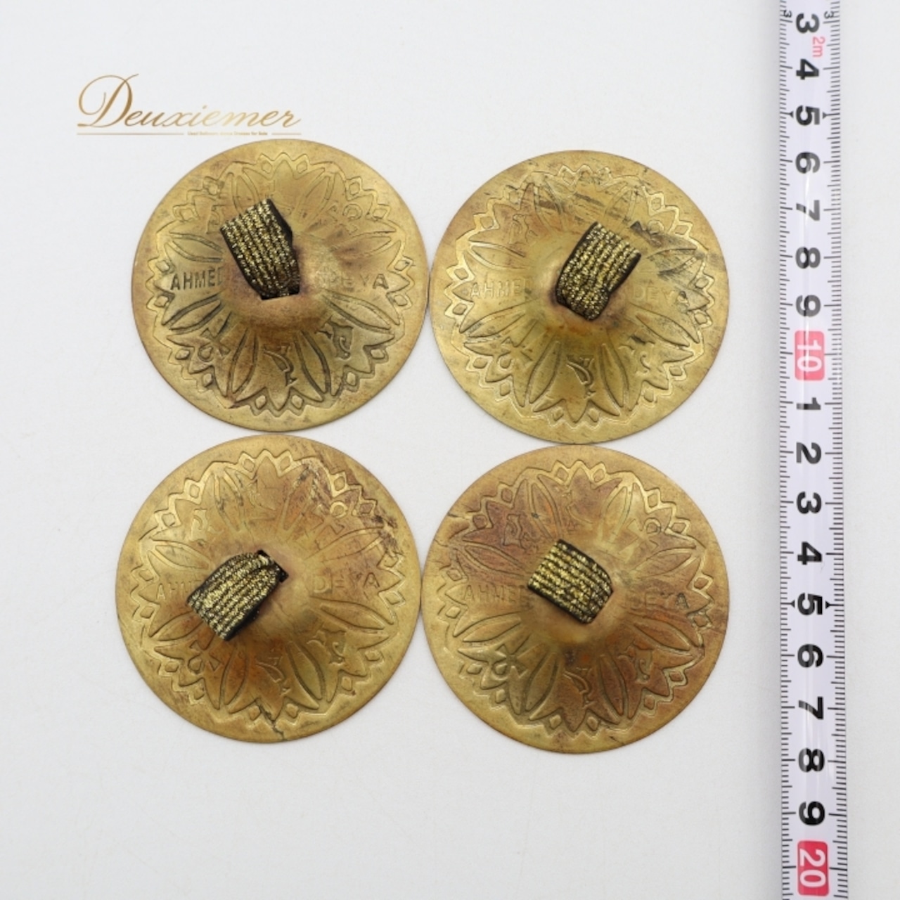 ベリーダンス ジル フィンガーシンバル ゴールド系 AHMED DEYA 金 ペア 両手 1組 袋 セット ミニシンバル 小物 小道具 模様 柄 ダンス用品 ダンス小物 練習 レッスン イベント ステージ