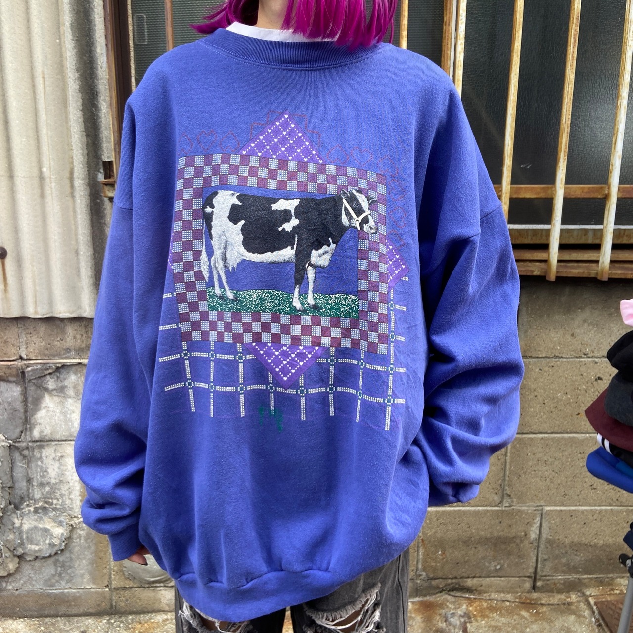 ビッグサイズ USA製 90年代 牛 アニマルプリントスウェット メンズ2XL 