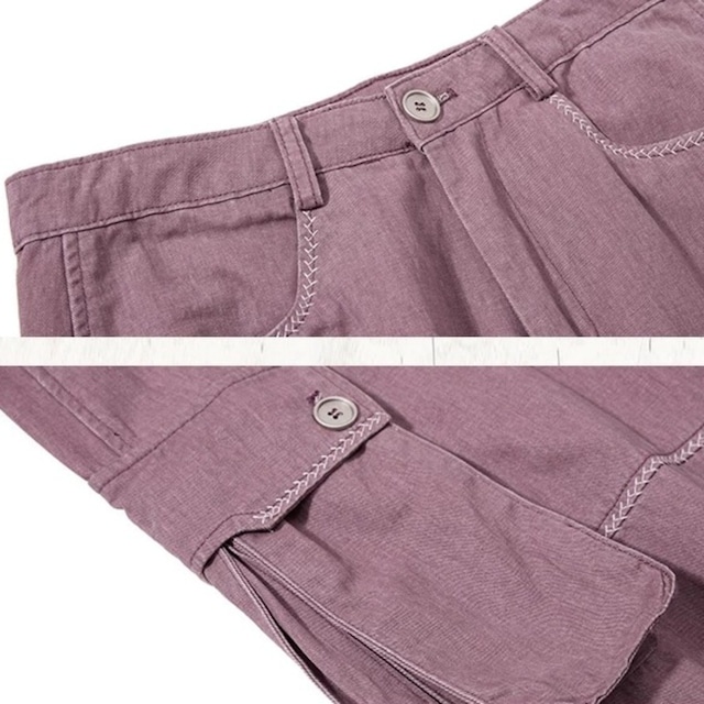コントラストステッチワイドシルエットカーゴパンツ 2col R02455