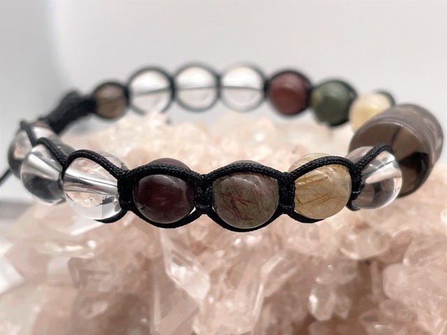 編みブレスレット（スモーキークォーツ【オンマニ】・MIXルチルクォーツ・水晶）