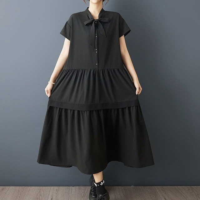 ASYMMETRIC TIE DETAIL MIDI SHIRT DRESS M-17574