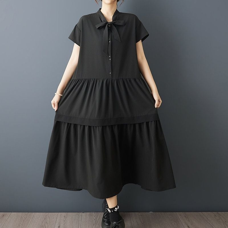 ASYMMETRIC TIE DETAIL MIDI SHIRT DRESS M-17574