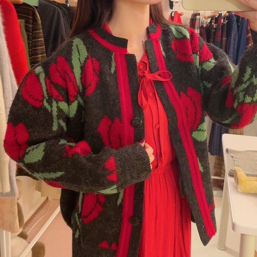 tulip jacquard knit cardigan