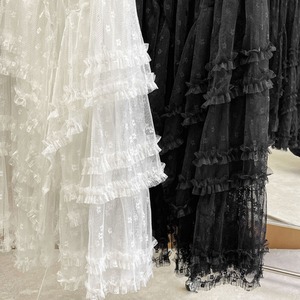 lace frill a-line long skirt J00315