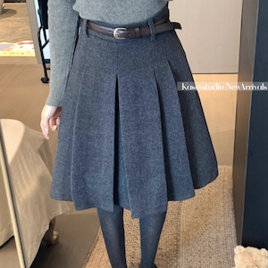 【2点セット】2色／ウールタッチプリーツミディスカート＋ベルト ・75205