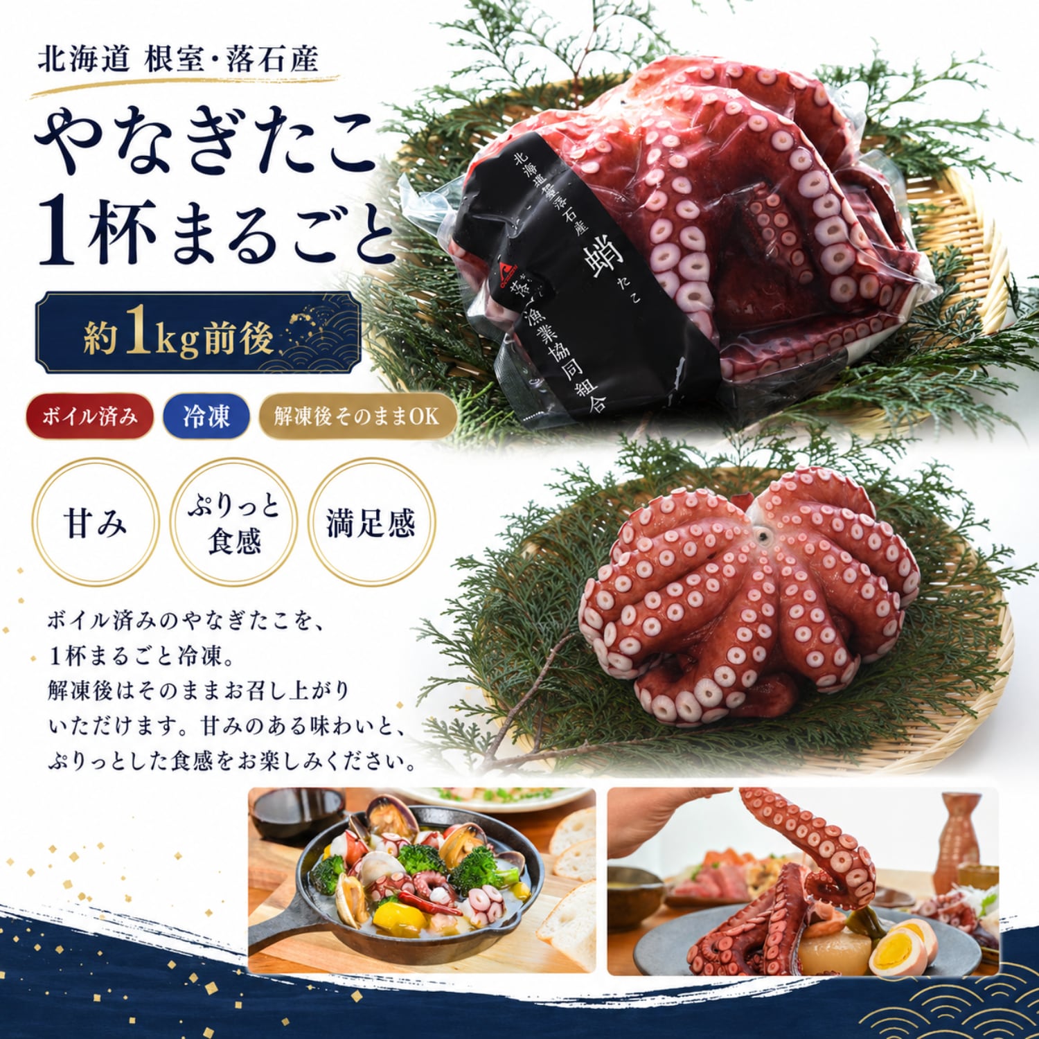 やなぎたこ（柳だこ／柳蛸）1杯まるごと 1kg前後 北海道 根室・落石産