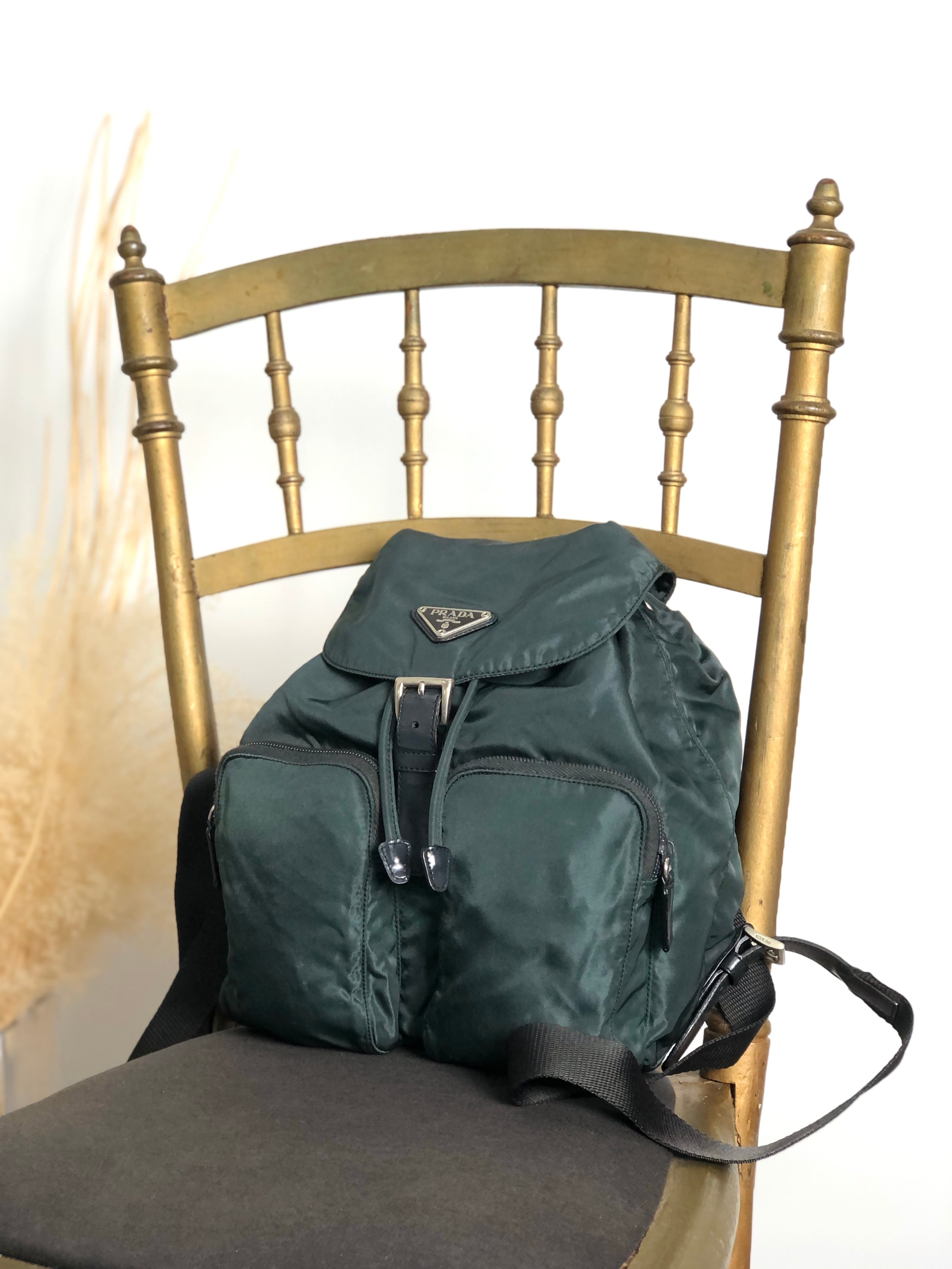 PRADA プラダ バックパック グリーン トライアングルロゴ ナイロン ダブルポケット リュック vintage ヴィンテージ オールド 43hn3u