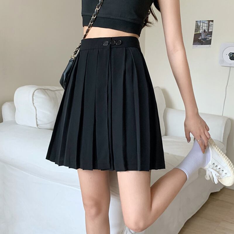 ブラックショートスカート スプリングハイウェストウェストスリムプリーツ 春物 試着室56680030211
