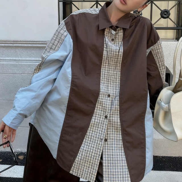 patchwork oversized shirt 10963