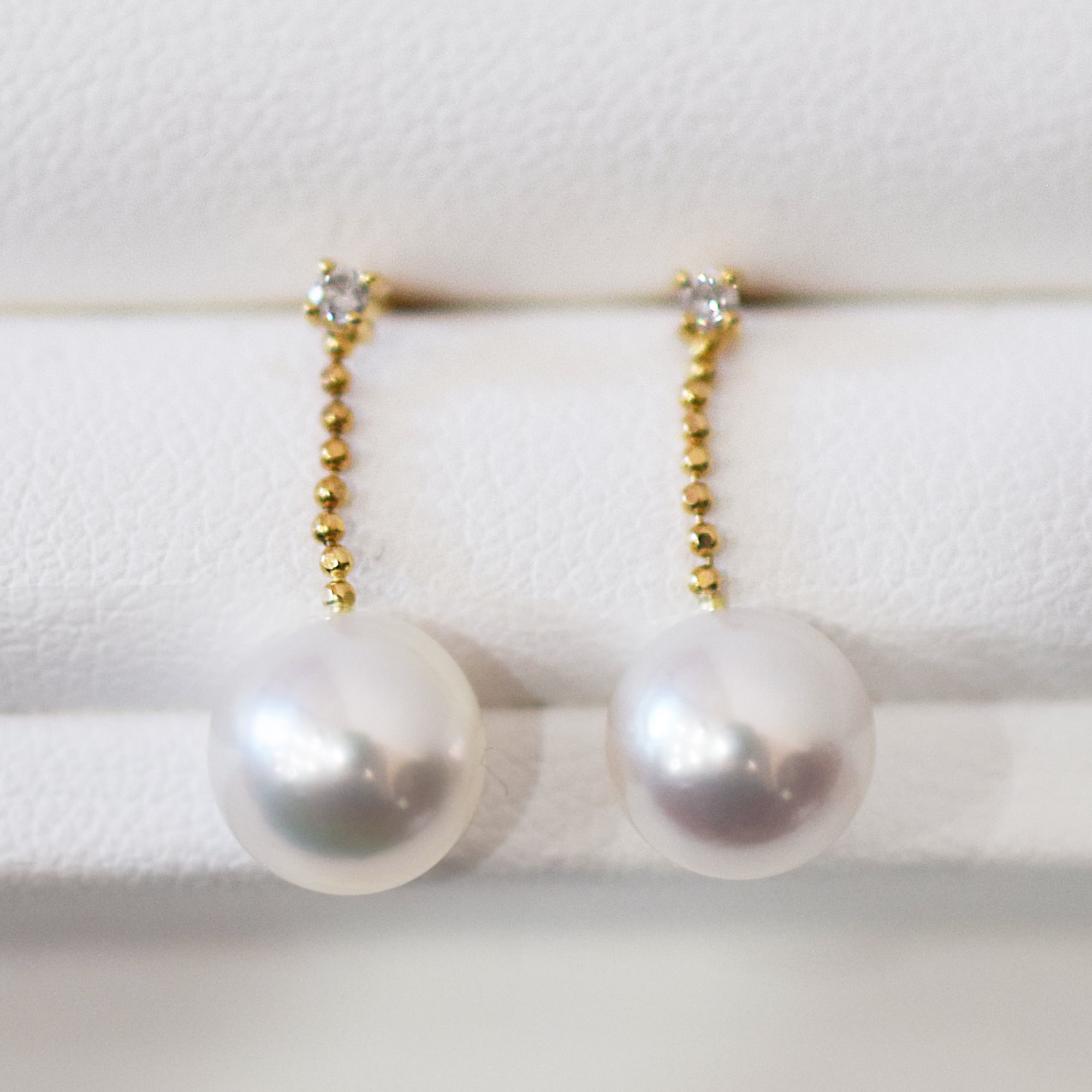 pearl627］ 7.5mm - 8mm パール ピアス ダイヤ あこや真珠 K18YG K18WG