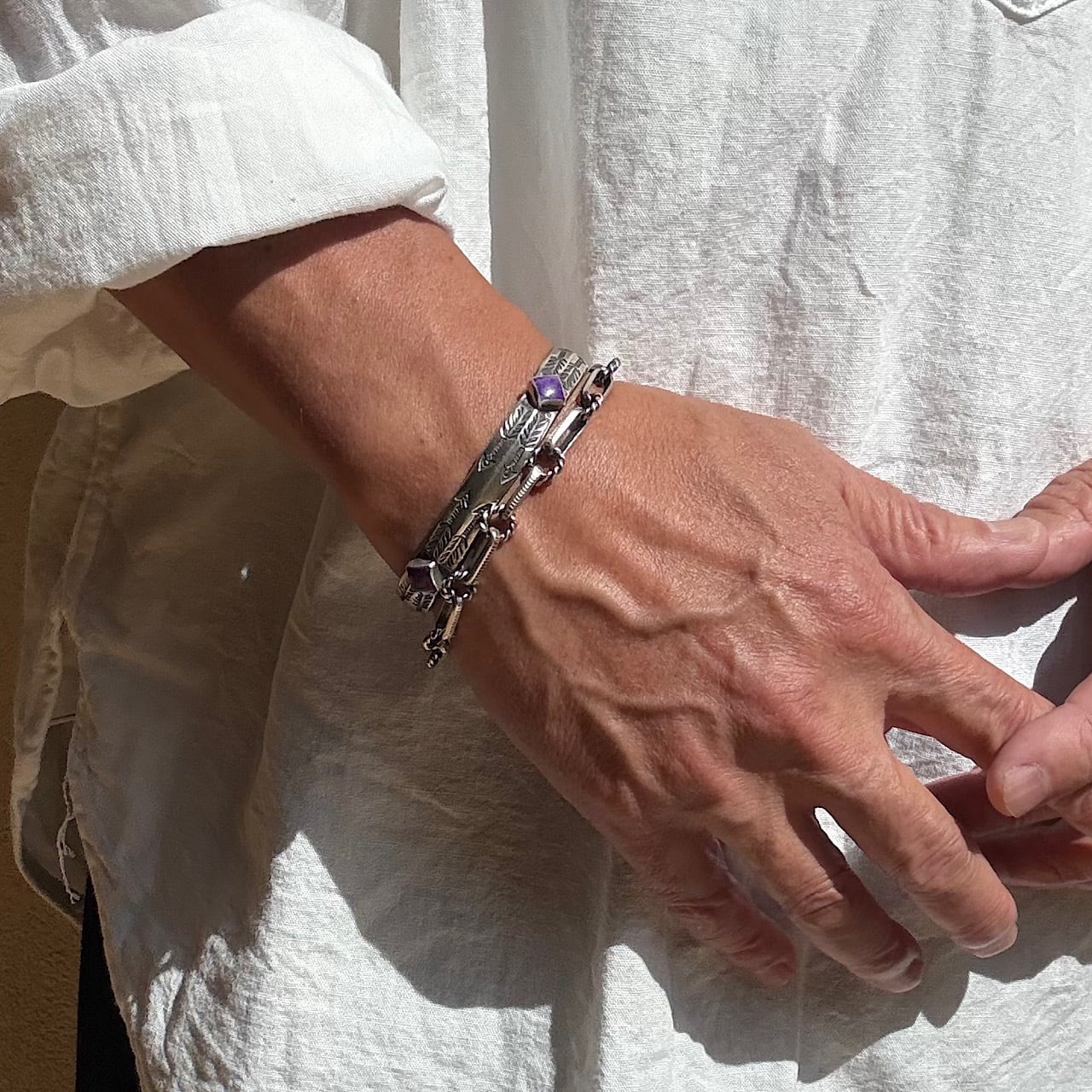 Navajo Chain Bracelet （Half Round Stamped Link） Size M ナバホ