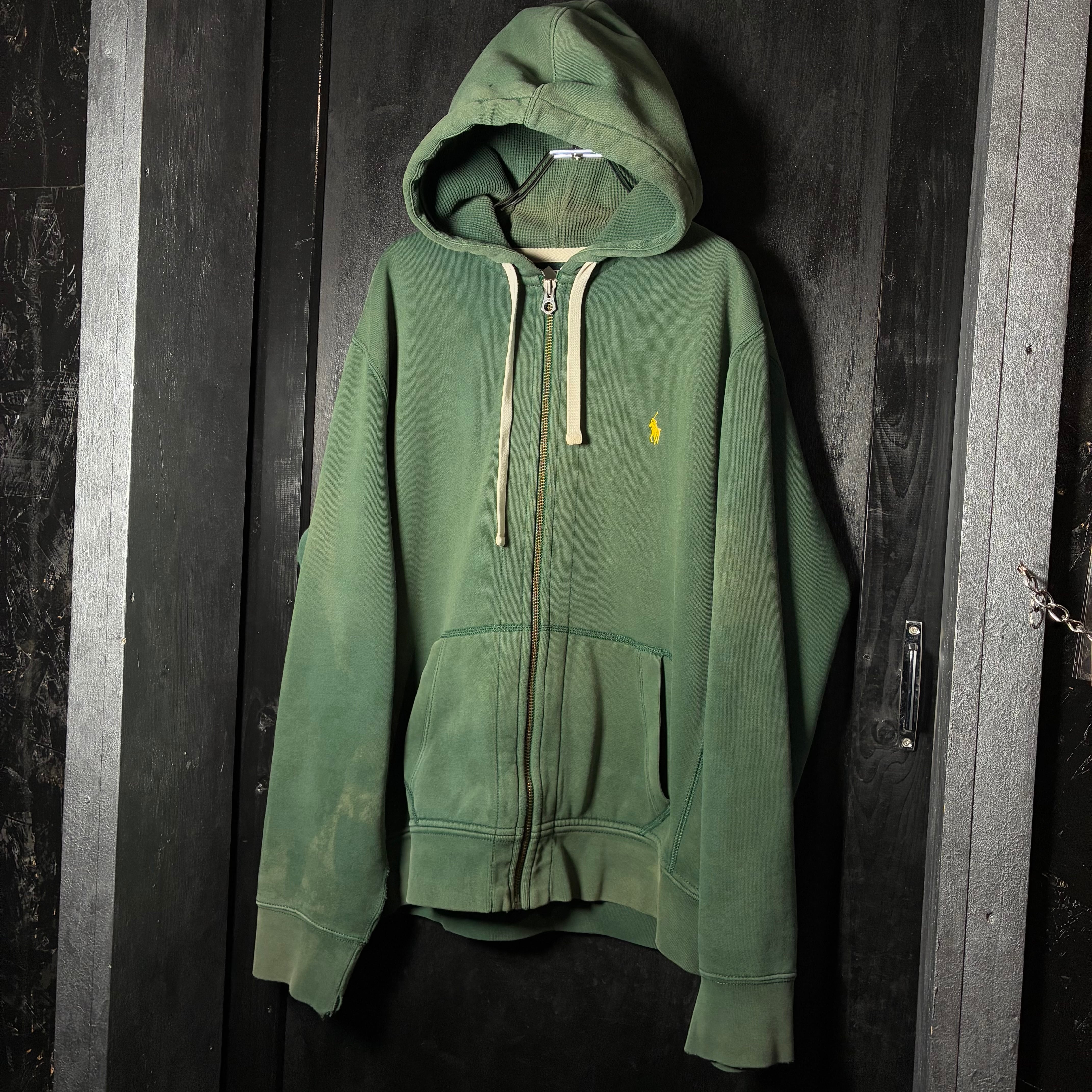 90s POLO RALPH LAUREN ジップパーカー 極上フェード 緑 フード裏