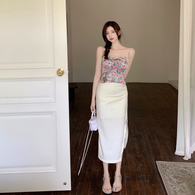 フローラル薄手Aラインスカート ハイウェスト 大人ガーリー スウィート キュート カジュアル 花柄 ドラファッションホール23074467381