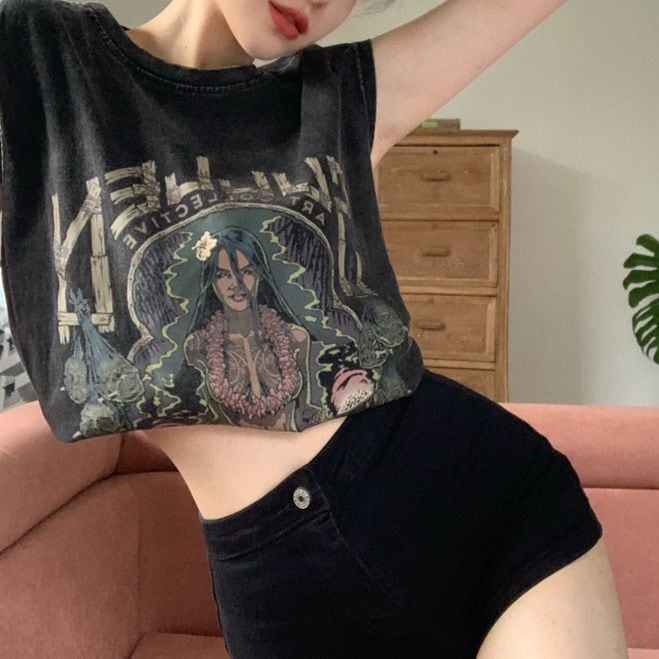 ノースリーブ tシャツ ウォッシュ加工 ヴィンテージ風 タンクトップ