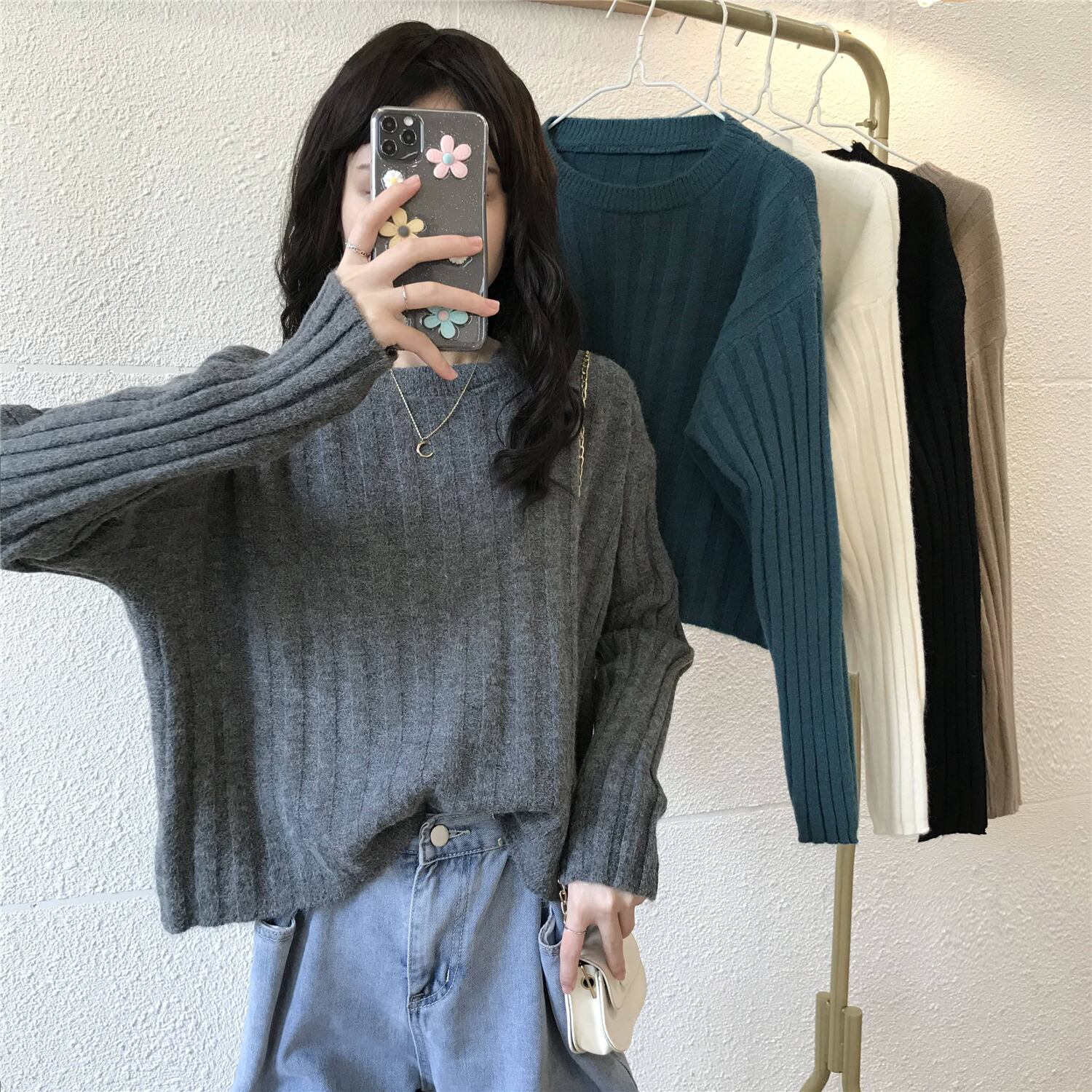 スタイルグレーセーター レディースルーズ長袖スリーブ ロング オータム 秋物 ウィンター 冬物 YY-ファッション41758852124