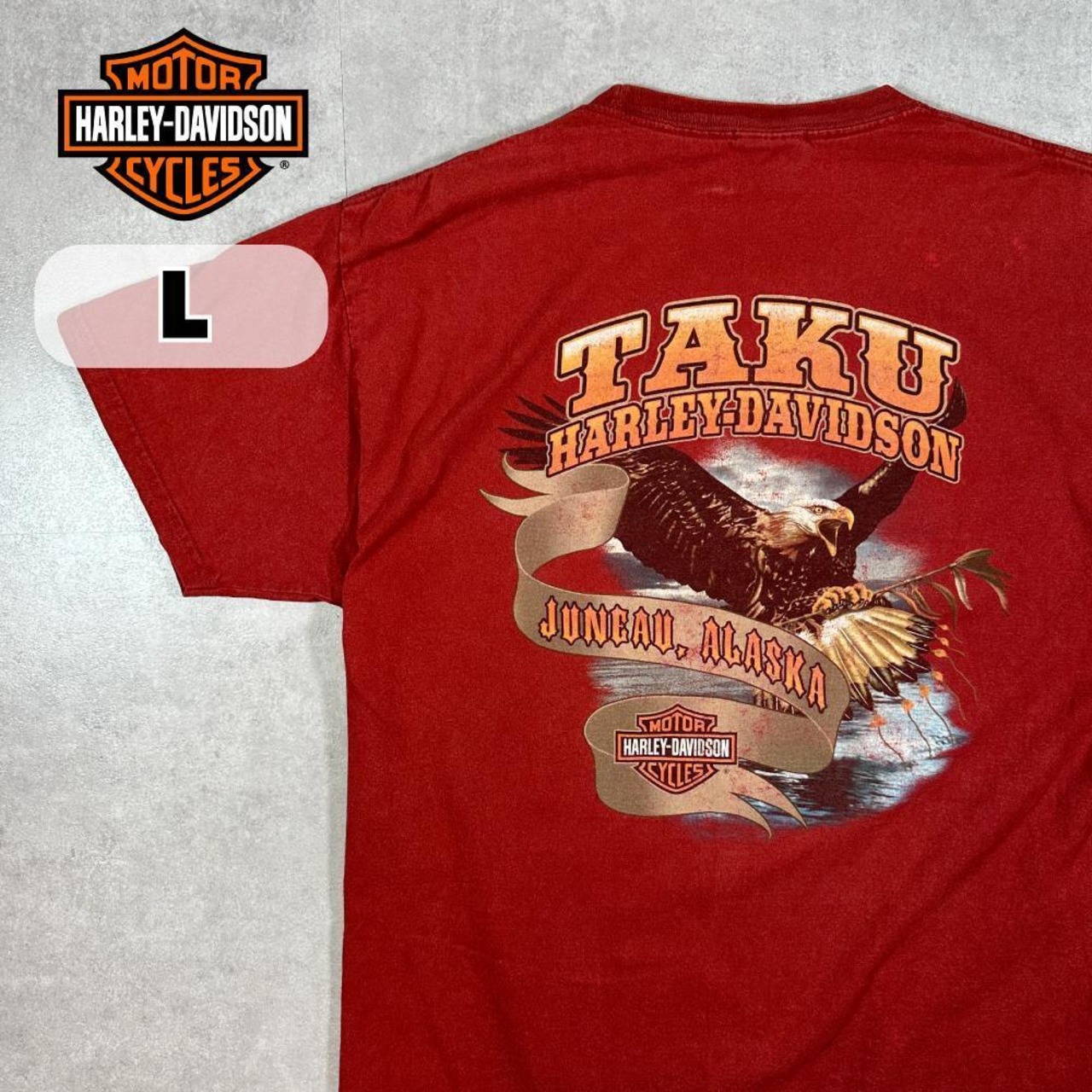 ハーレーダビッドソン Tシャツ 両面プリント バイク TAKU アラスカ 