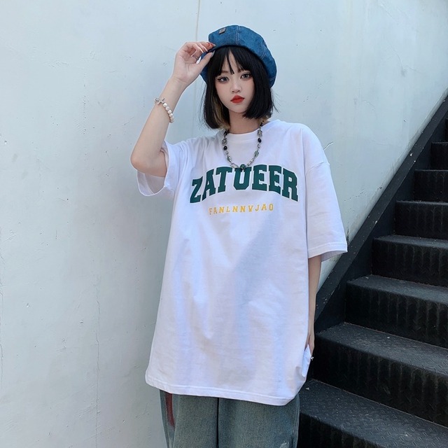 【韓国通販 dgo】UNISEX 2colors レタープリントTシャツ アイボリー/ホワイト(M3882）
