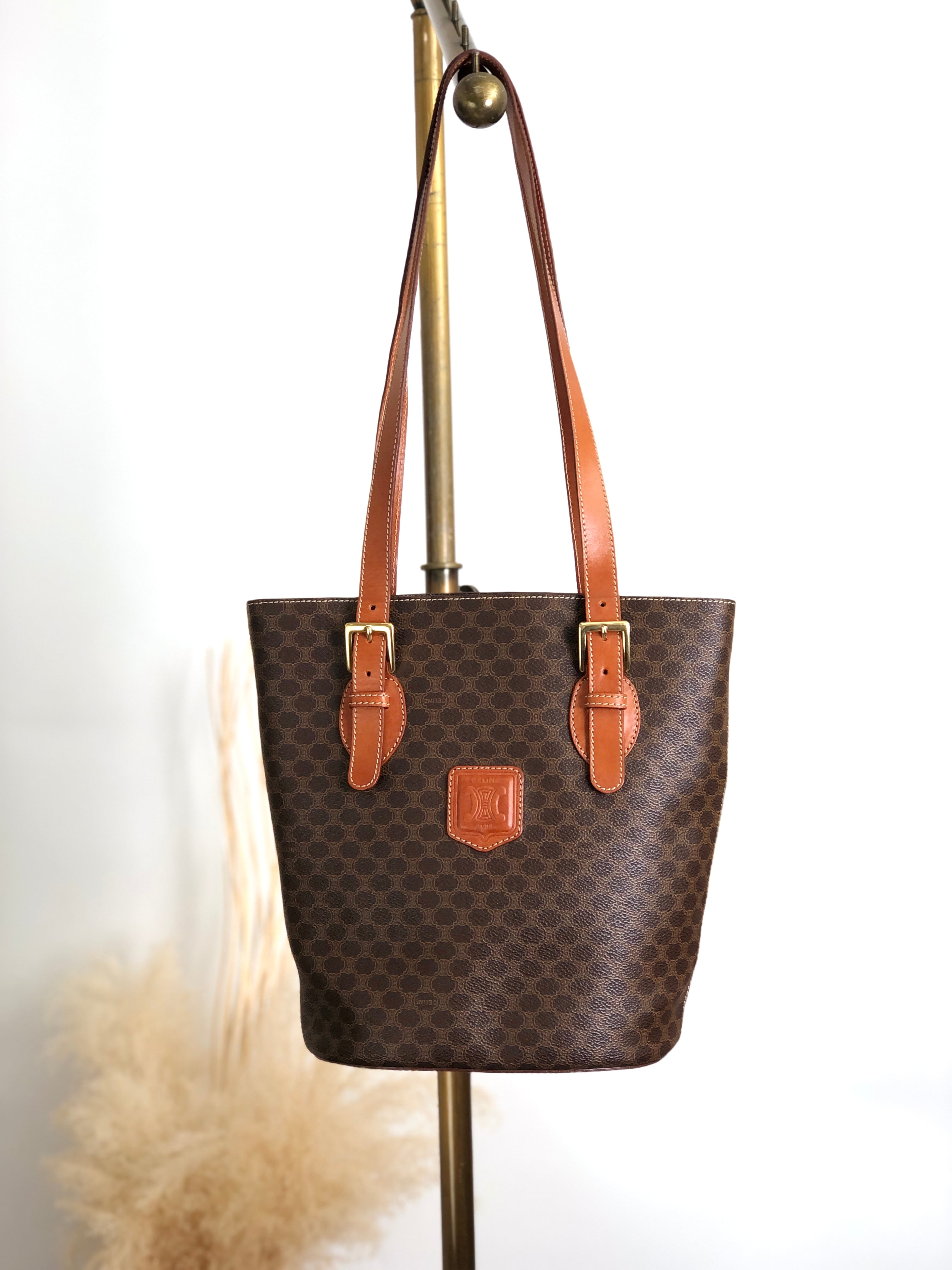 CELINE セリーヌ マカダム トートバッグ ブラウン ブラゾン型押し PVC