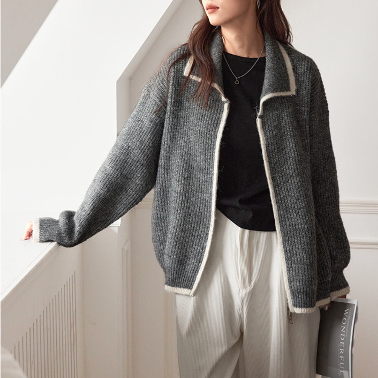 パイピングニットジャケット a0638