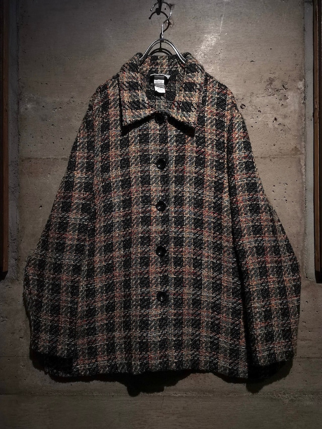 【Caka】Multi Color Tweed Check Vintage Loose Jacket