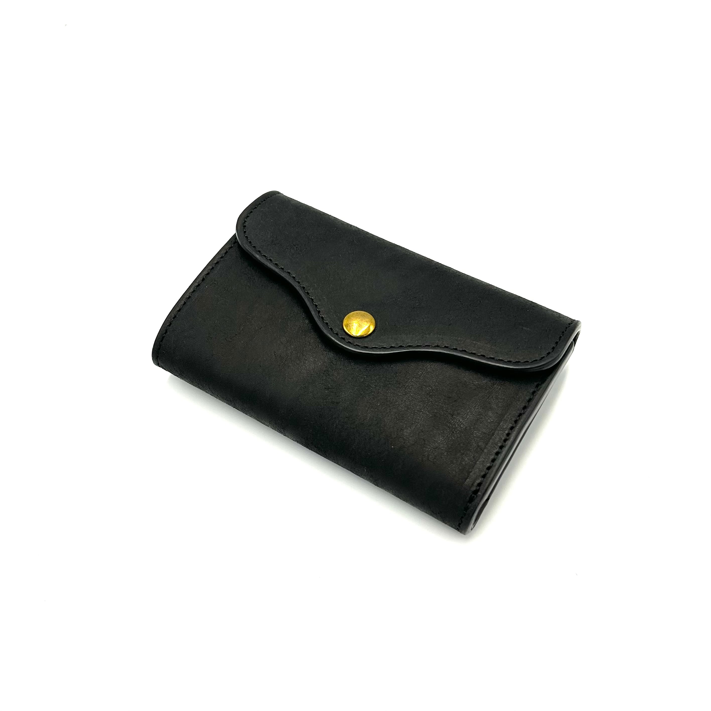 YONZY 二つ折りBOX小銭入れ財布 ポロサスクロコダイル墨黒/スクラッチ