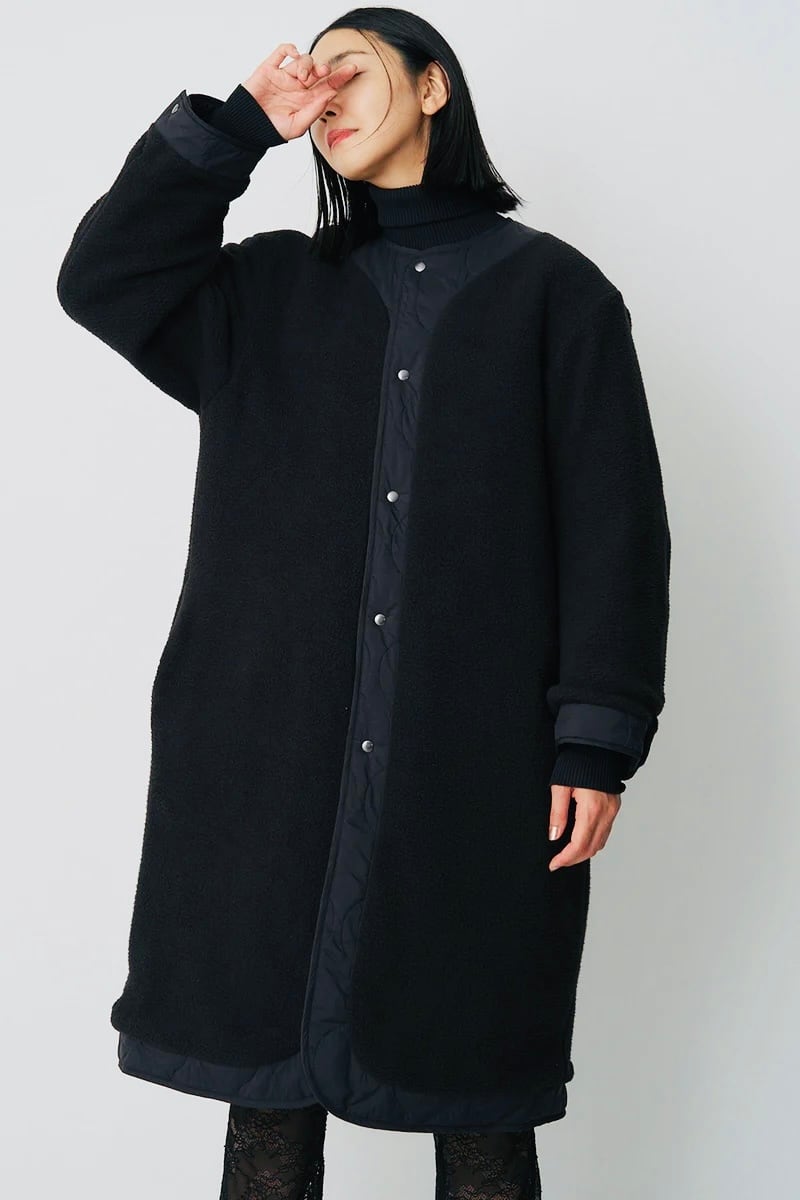 MEGMIURA 2WAY PIN TUCK LEATHER LIKE NYLON LONG MODS COAT BROWN