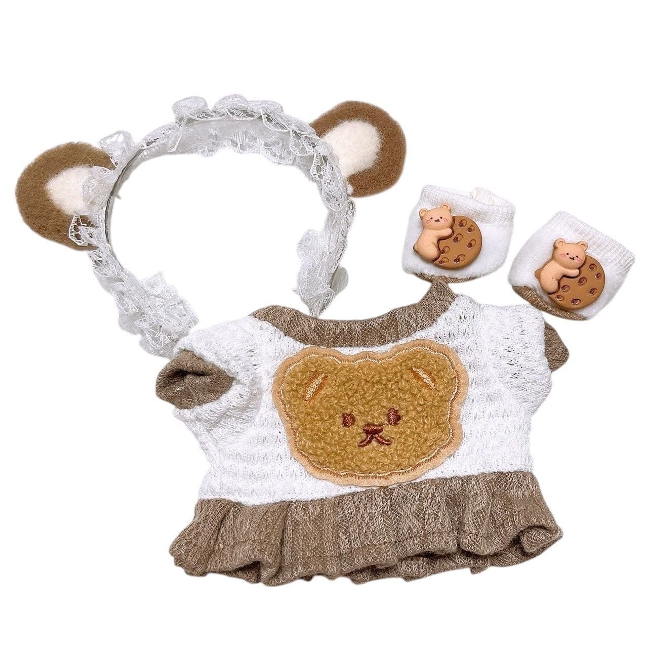 20cm】 くま セット コーデ ぬい服 ブラウン 茶 カチューシャ 靴