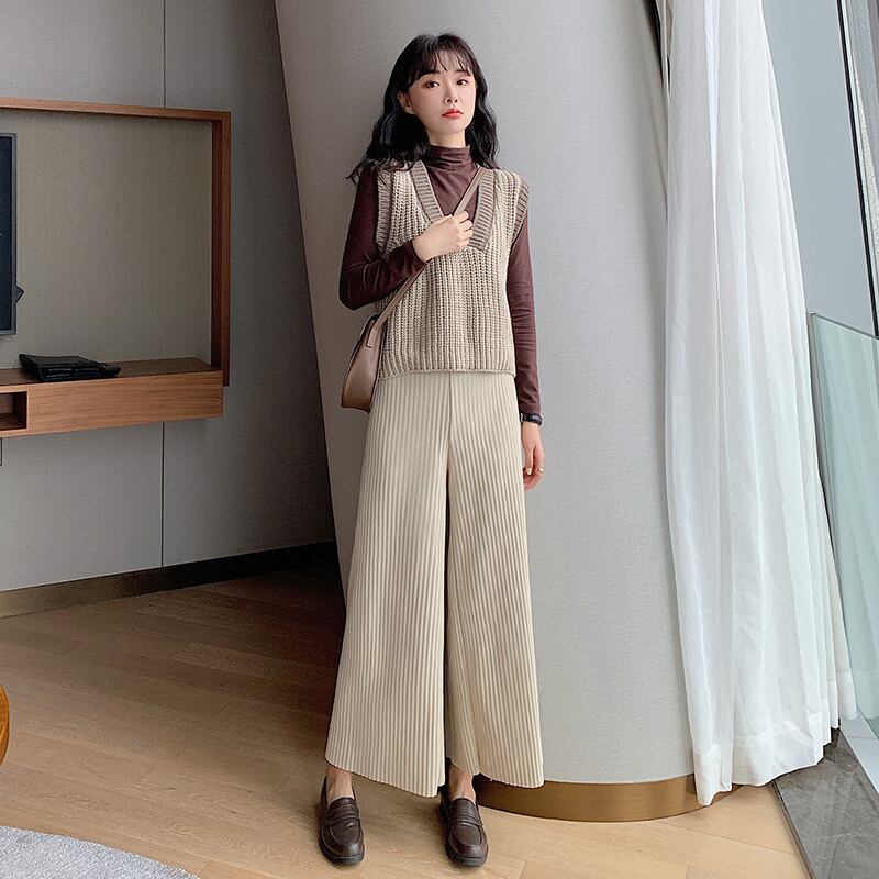 【新作】【送料無料】 マタニティウェア2020秋冬新作ニットベストハイネックボトミングシャツ+ベリーリフトワイドレッグパンツ妊娠中スリーピースセット-アリババ オータム 秋物 ウィンター 冬物 ワイドパンツ expec260173545932