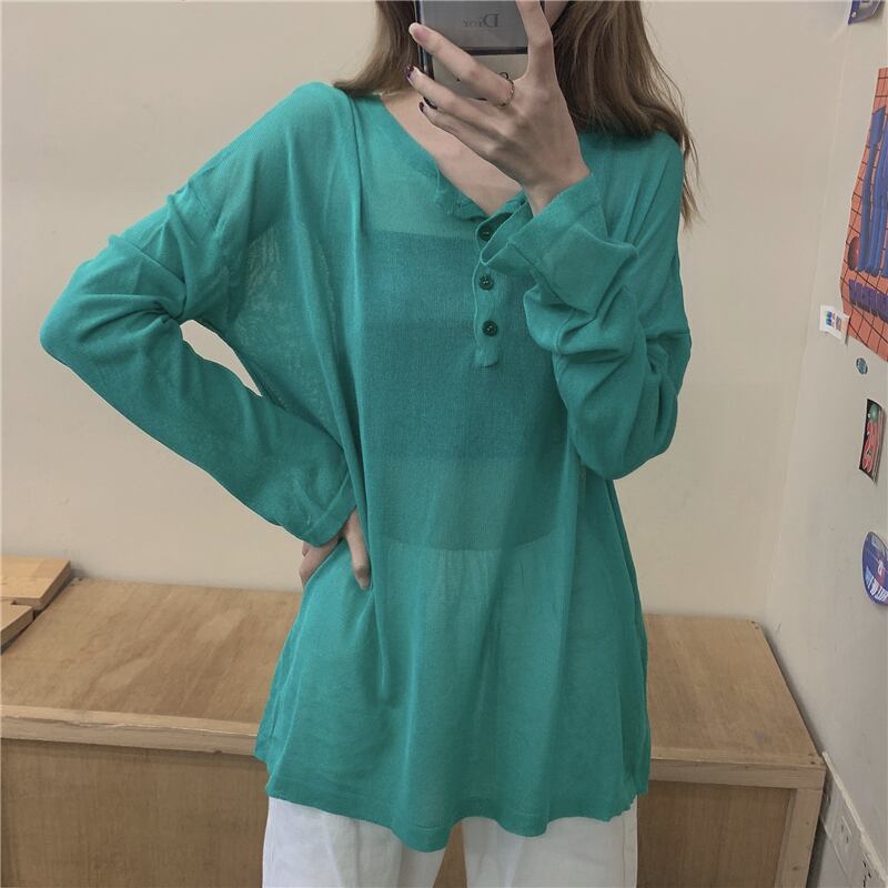 グリーンセーター スプリングサマースタイルルーズ薄手ブラウス トップス 春物 夏物 YY-ファッション97310396807