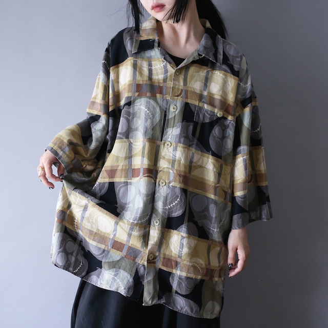 "TRUST" scull × check pattern XXXL over silhouette shirt