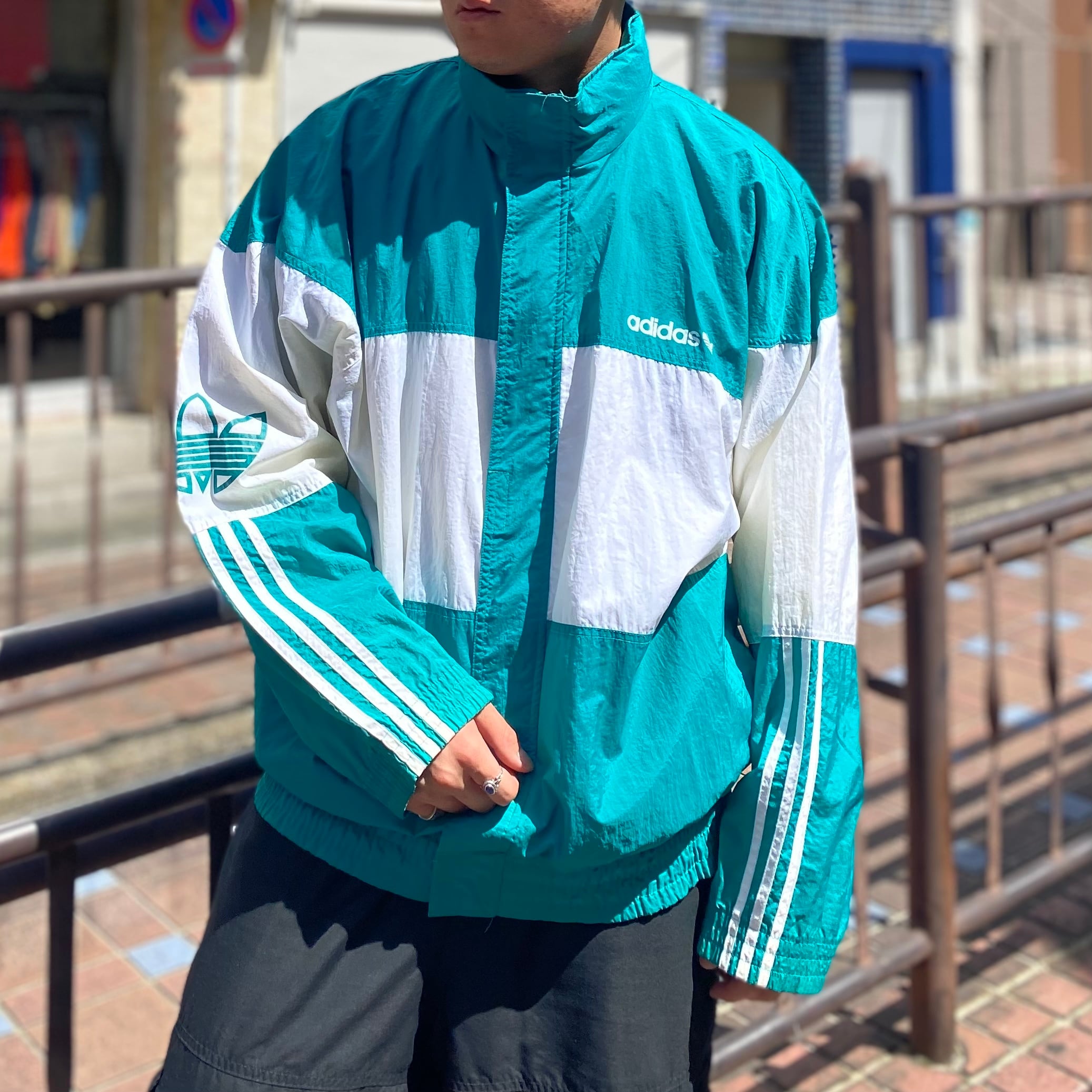 size:L【 adidas 】アディダス ナイロンジャケット 緑 グリーン 白 ...