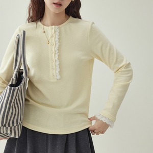 lace trim long sleeve rib top