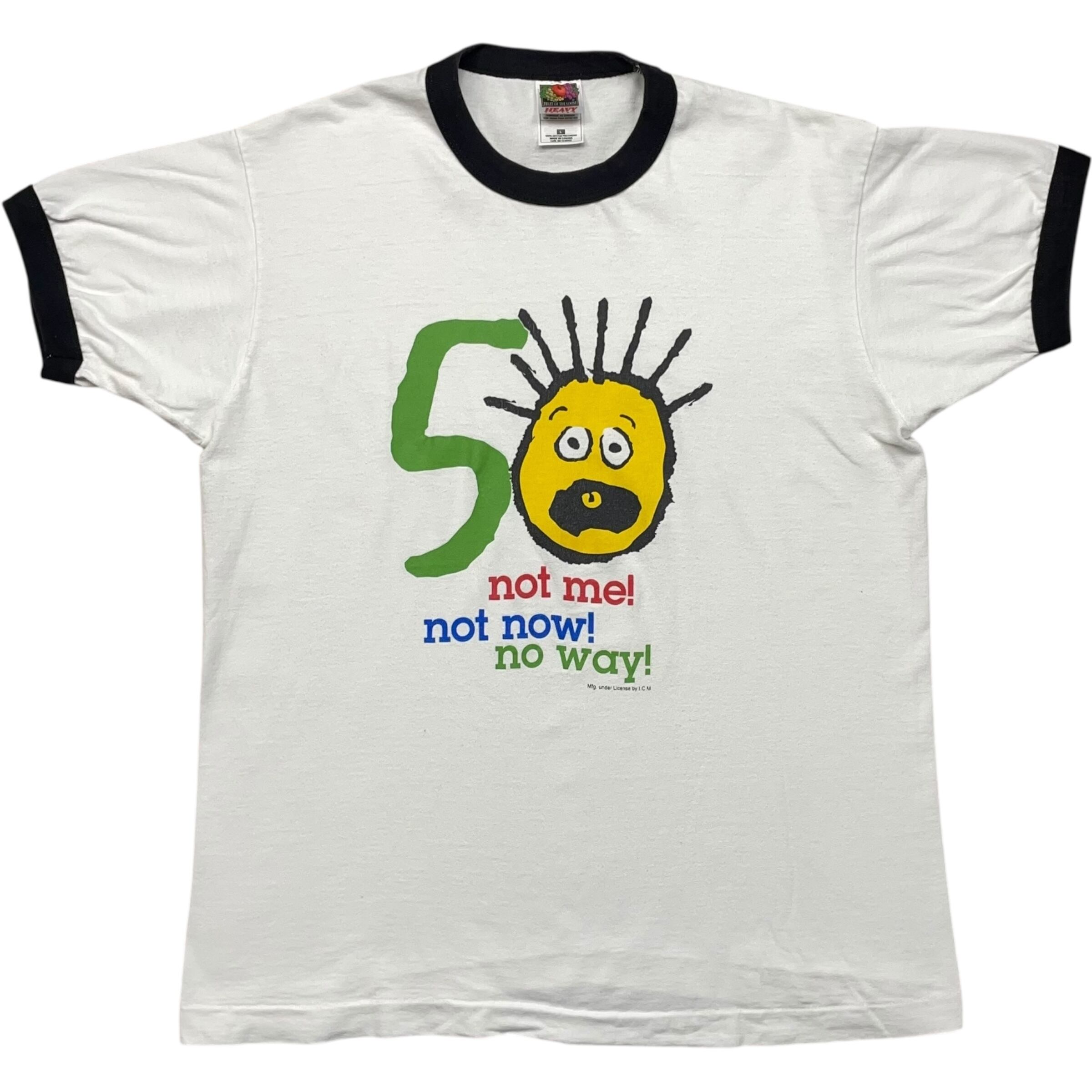 《L》FRUIT OF THE ROOM フルーツオブザルーム リンガーTシャツ 50歳 メッセージ フロントプリント 90年代 vintage no.8409