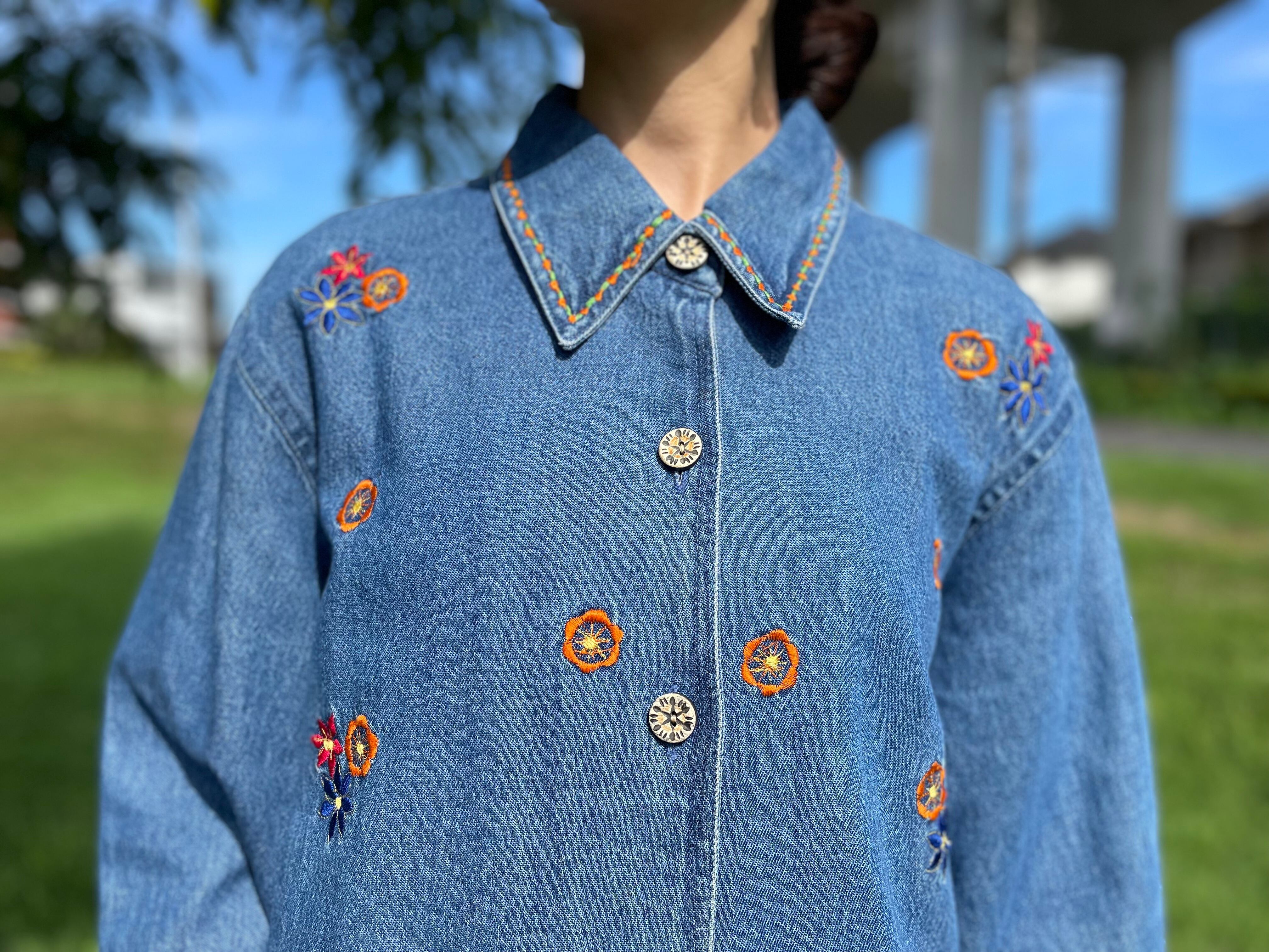 embroidery denim jacket ジャケット 古着 made in India デニムシャツ